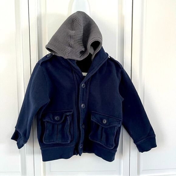 GAP Baby Gap Toddler Hooded Sweatshirt Cardigan Jacket 4 Button, Front Pockets - Picture 4 of 6